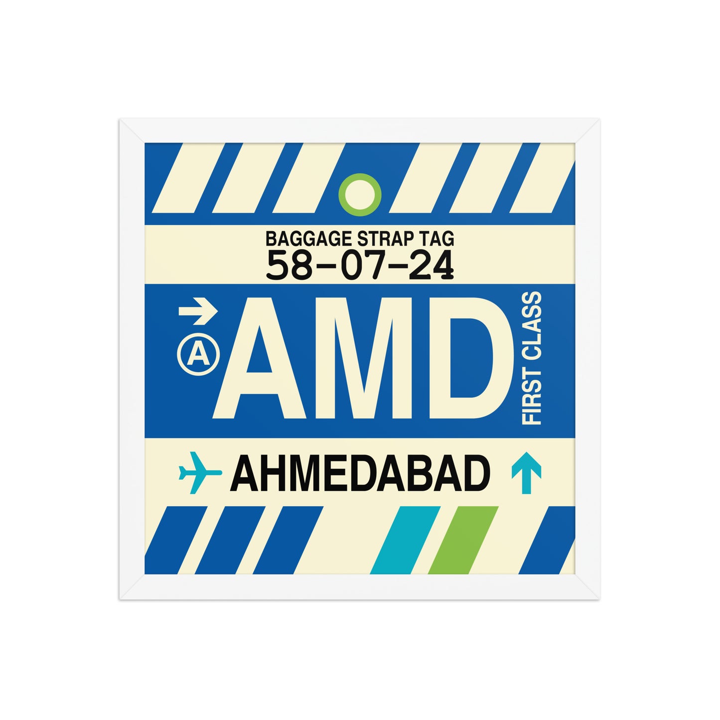 AMD Ahmedabad Framed Print • Jet Age Baggage Tag Design • YHM Designs - Image 13