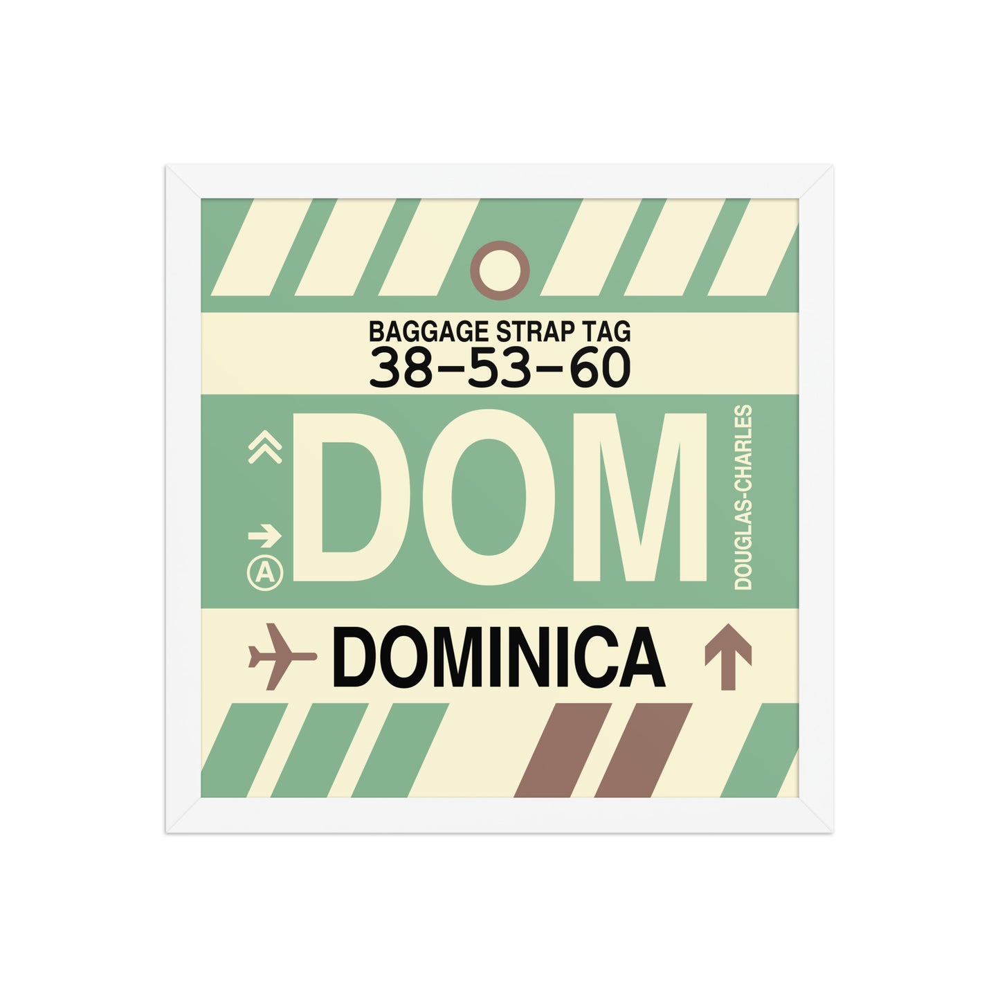 DOM Dominica Framed Print • Jet Age Baggage Tag Design • YHM Designs - Image 13