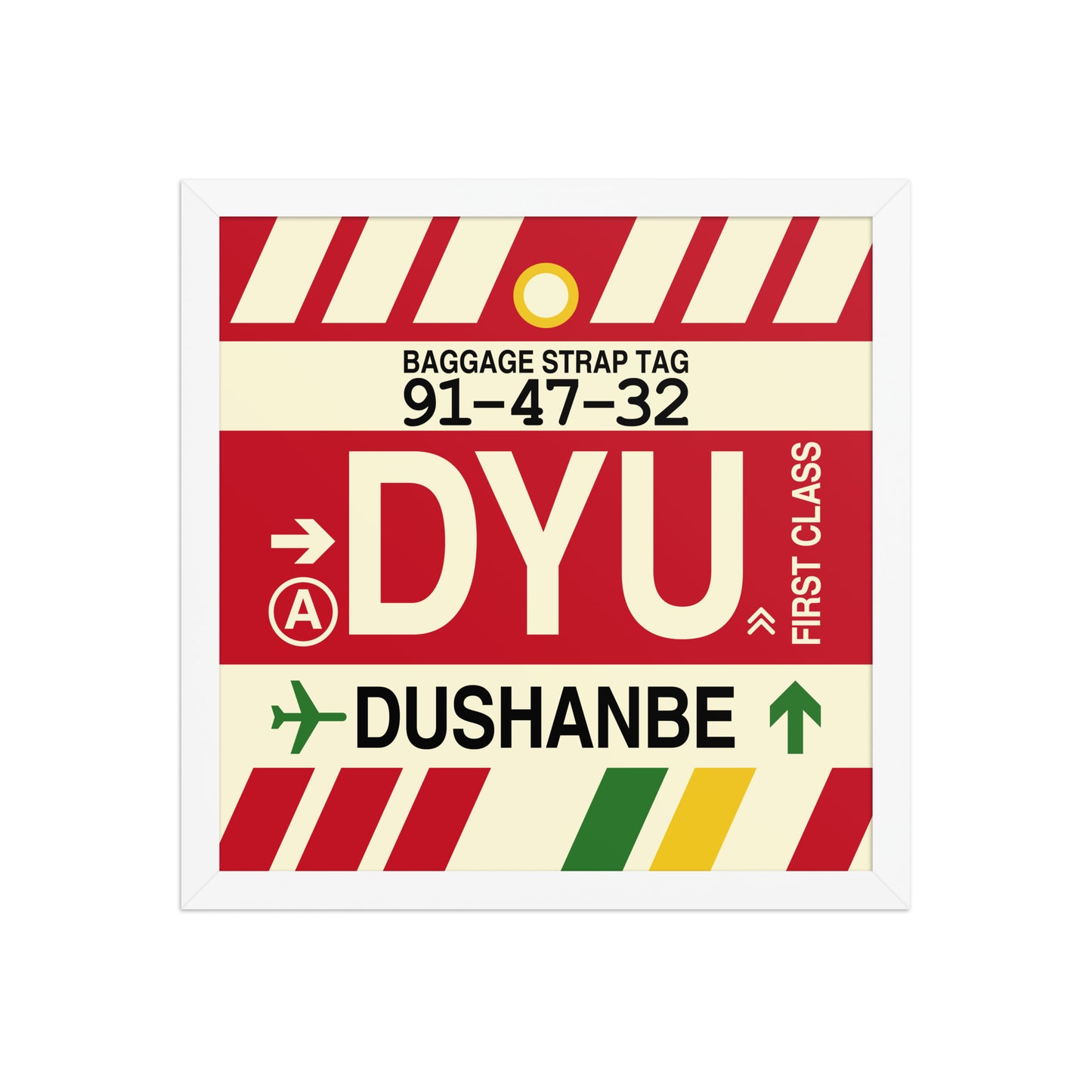 DYU Dushanbe Framed Print • Jet Age Baggage Tag Design • YHM Designs - Image 13