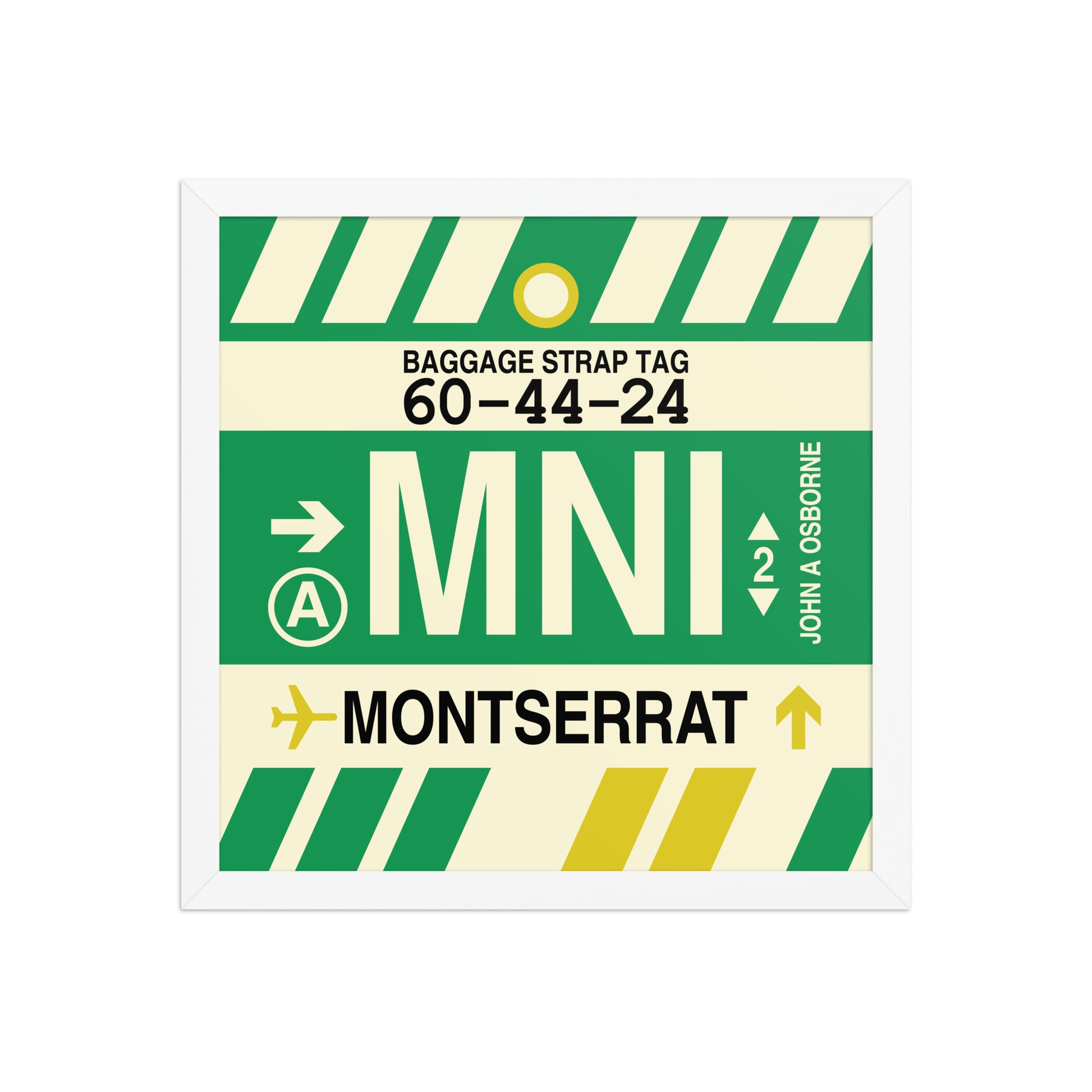 MNI Montserrat Framed Print • Jet Age Baggage Tag Design • YHM Designs - Image 13