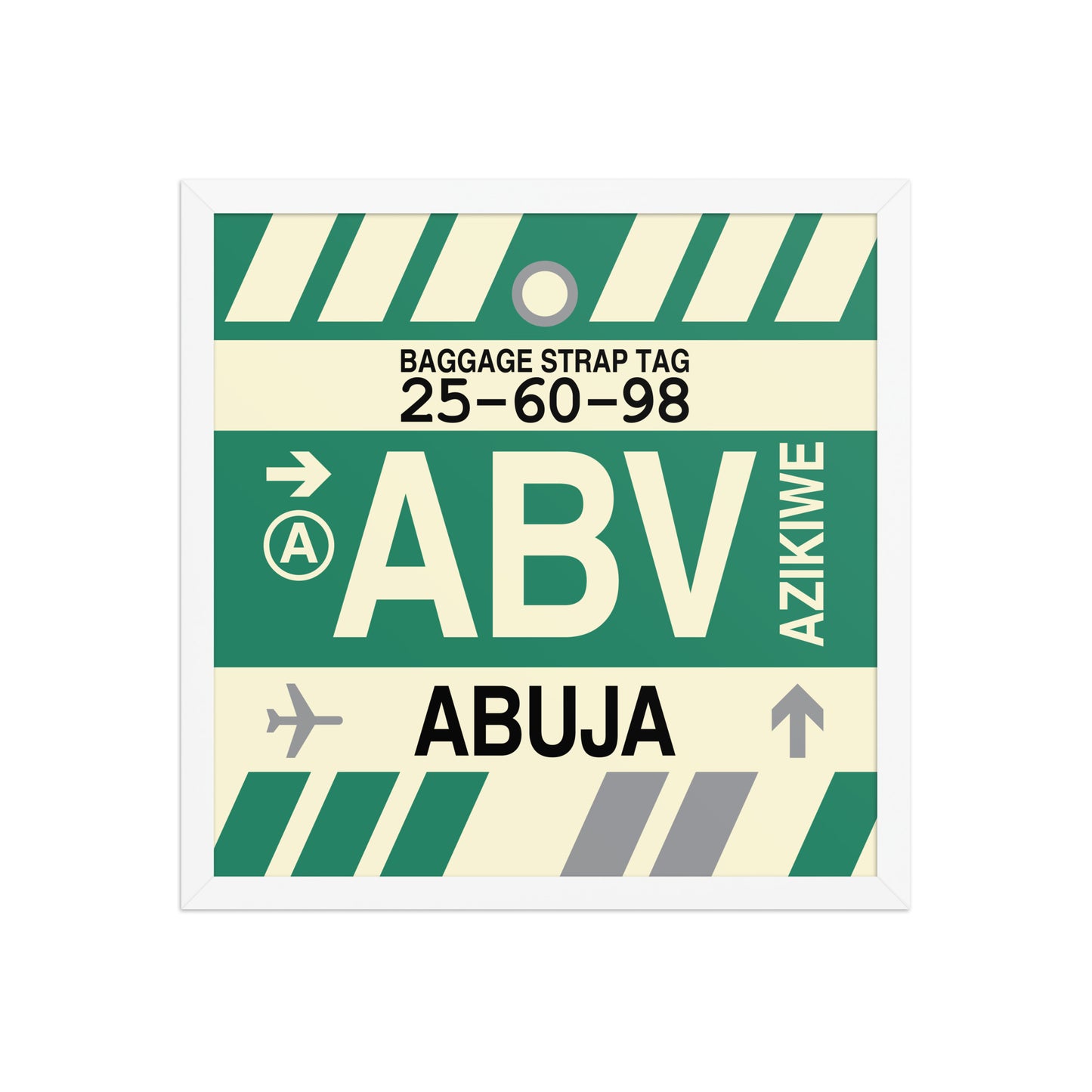ABV Abuja Framed Print • Jet Age Baggage Tag Design • YHM Designs - Image 14