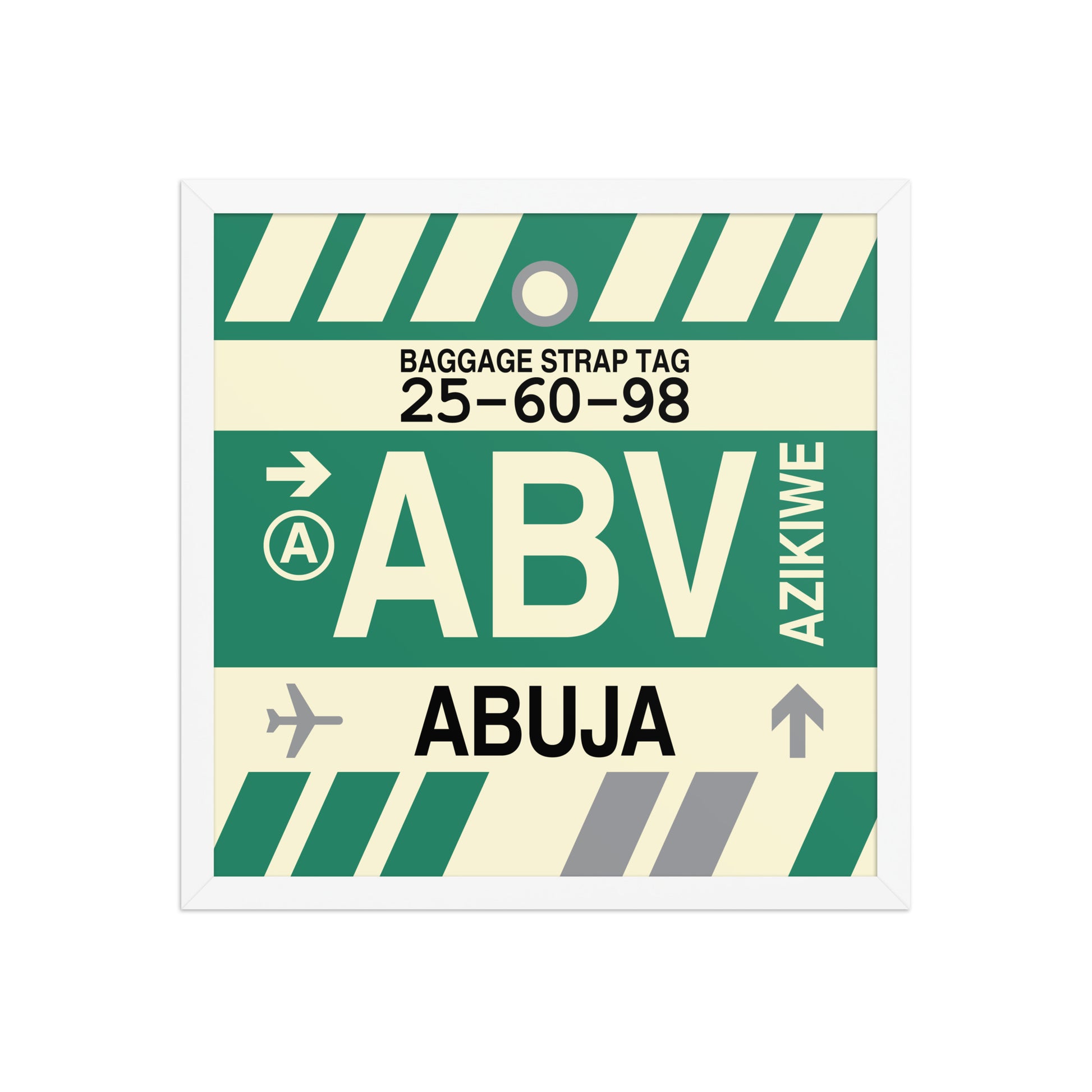ABV Abuja Framed Print • Jet Age Baggage Tag Design • YHM Designs - Image 14