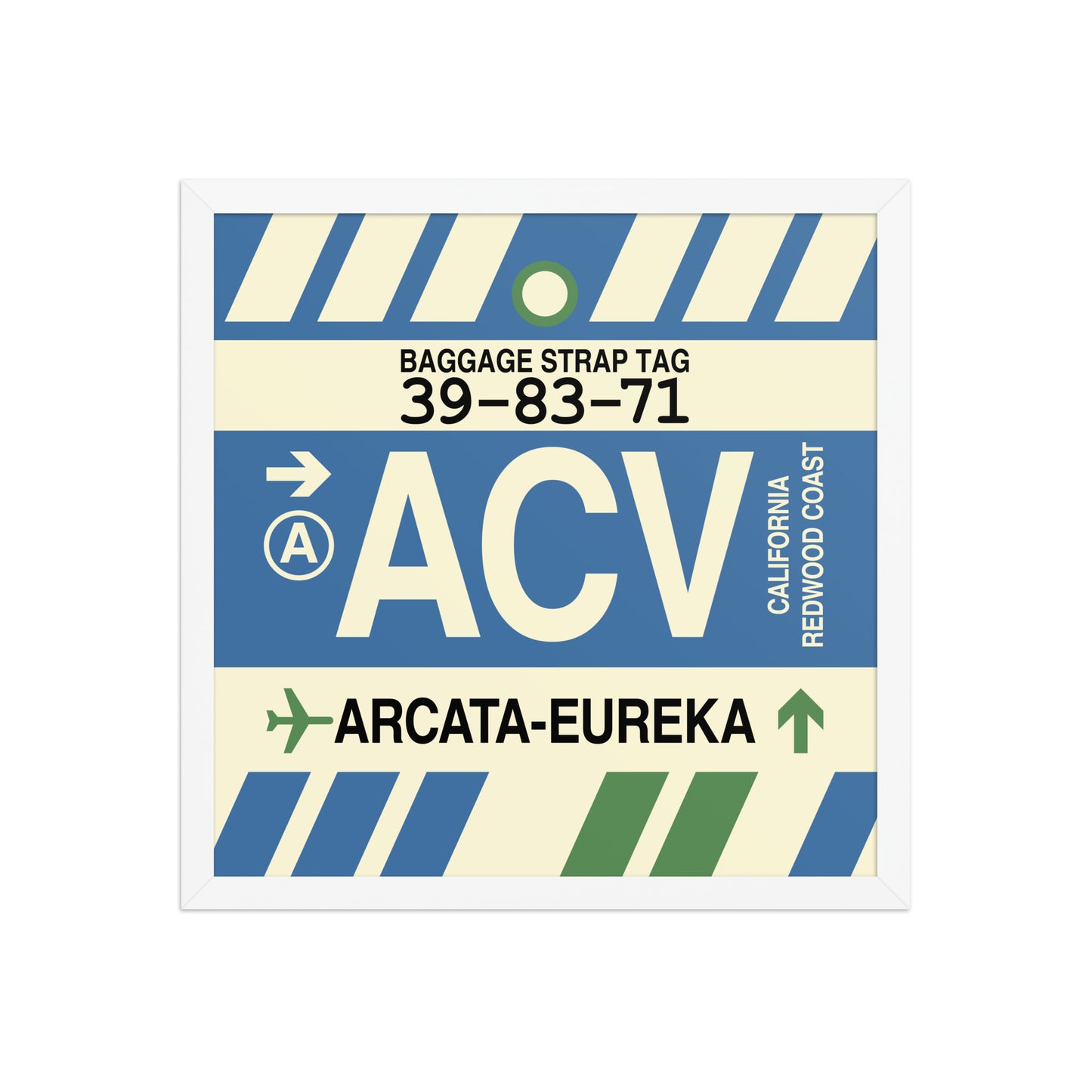 ACV Arcata-Eureka Framed Print • Jet Age Baggage Tag Design • YHM Designs - Image 14