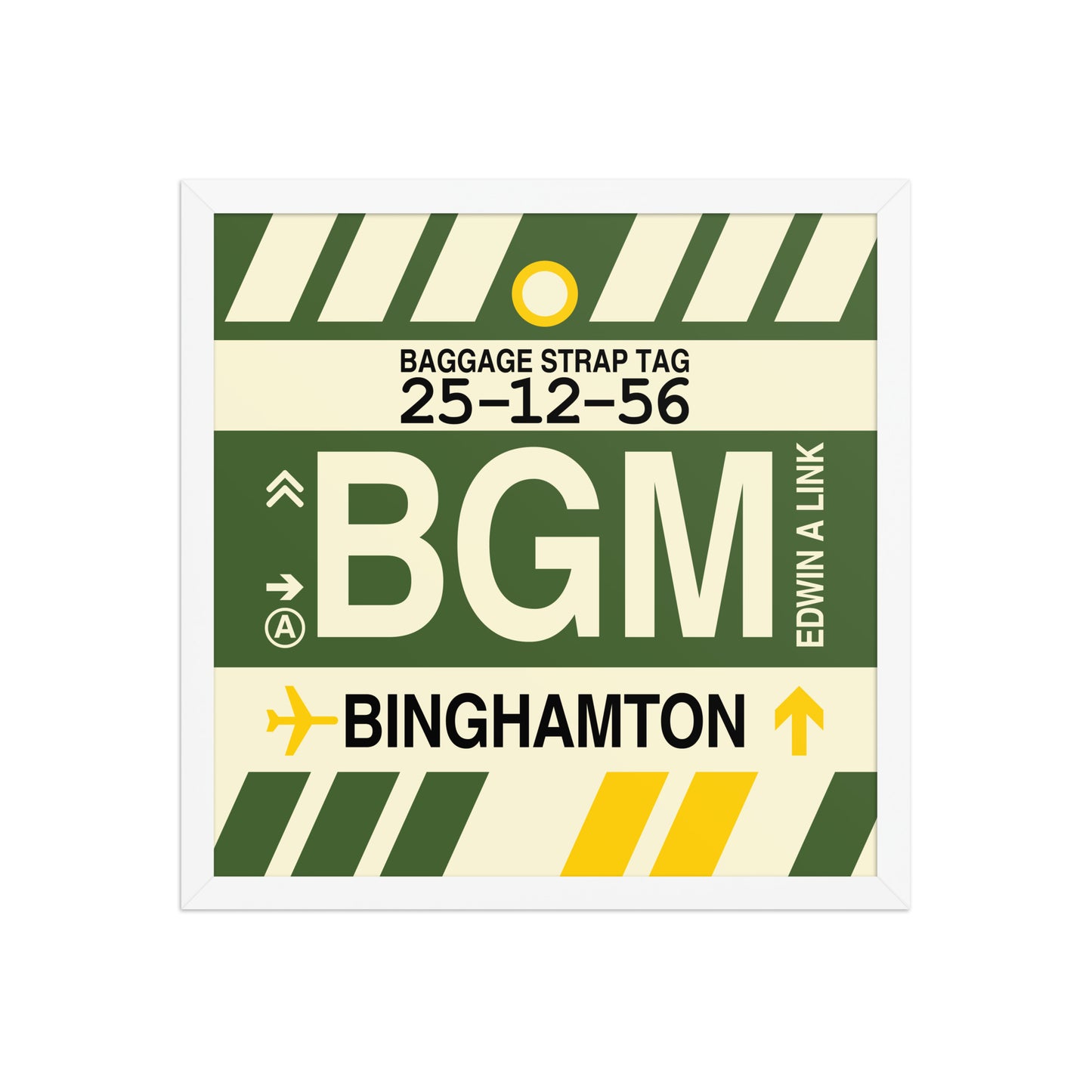 BGM Binghamton Framed Print • Jet Age Baggage Tag Design • YHM Designs - Image 14
