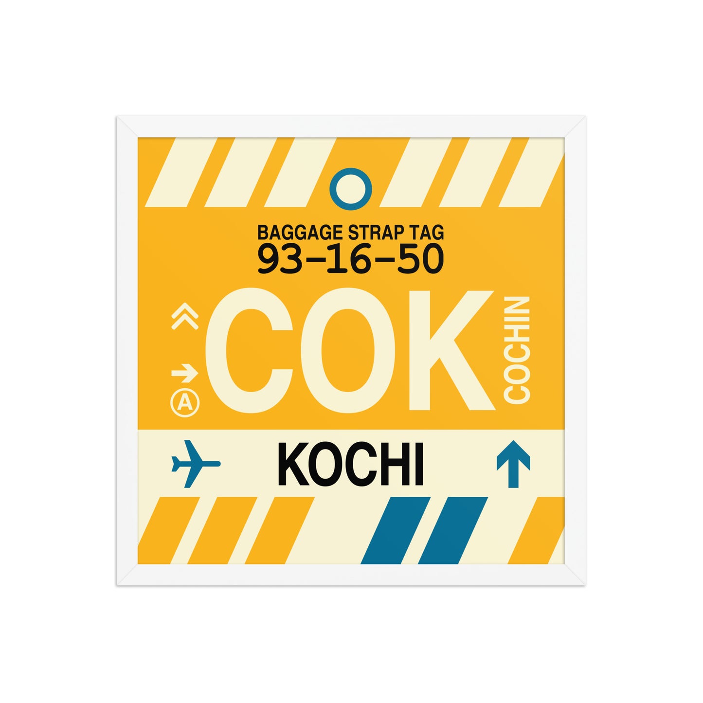 COK Kochi Framed Print • Jet Age Baggage Tag Design • YHM Designs - Image 14