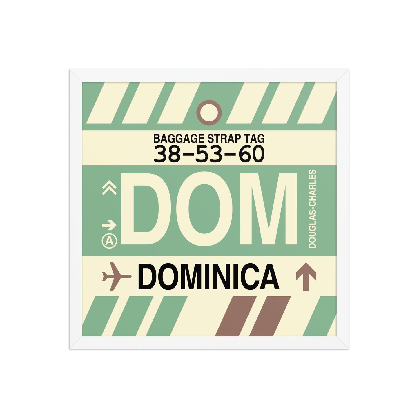 DOM Dominica Framed Print • Jet Age Baggage Tag Design • YHM Designs - Image 14