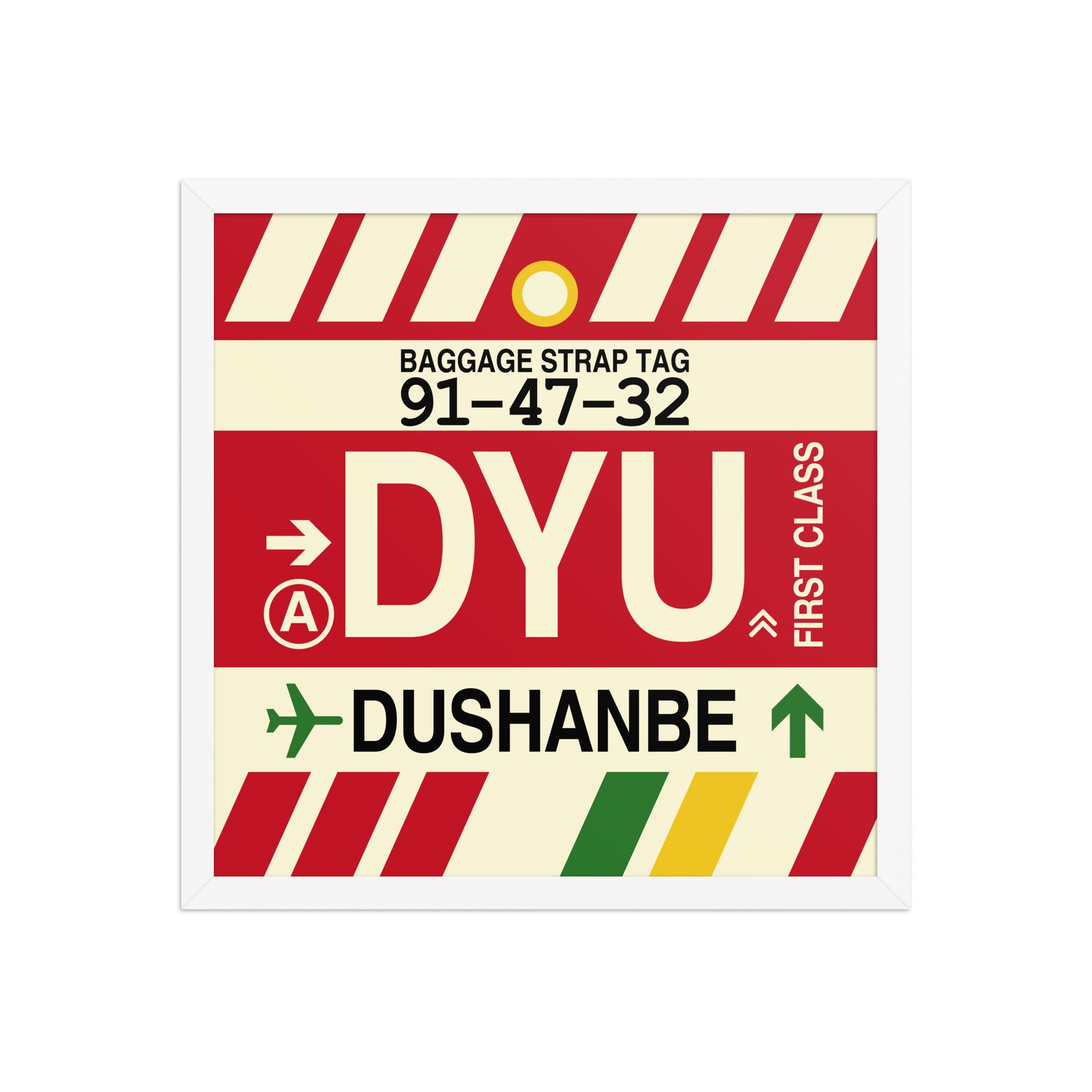 DYU Dushanbe Framed Print • Jet Age Baggage Tag Design • YHM Designs - Image 14