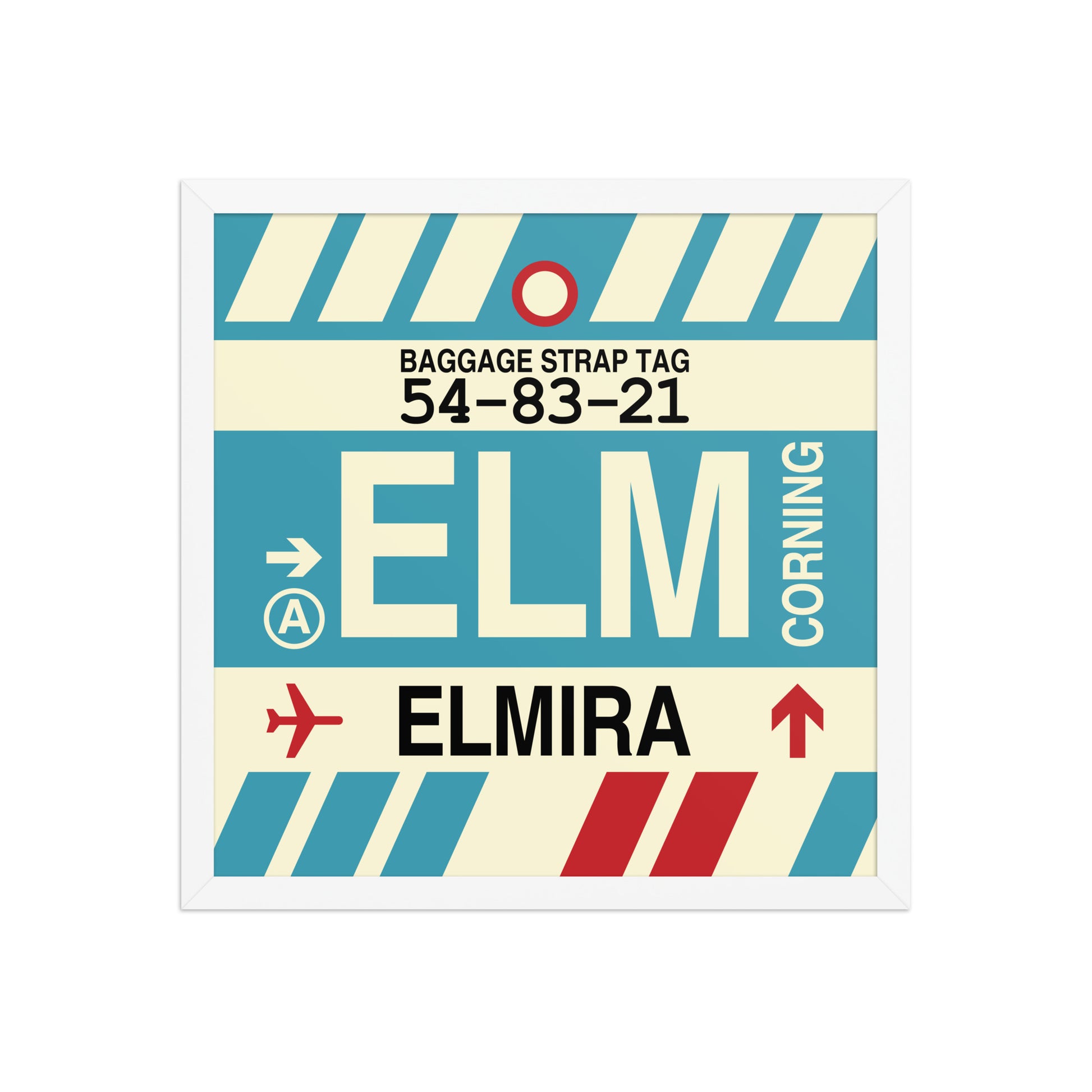 ELM Elmira-Corning Framed Print • Jet Age Baggage Tag Design • YHM Designs - Image 14