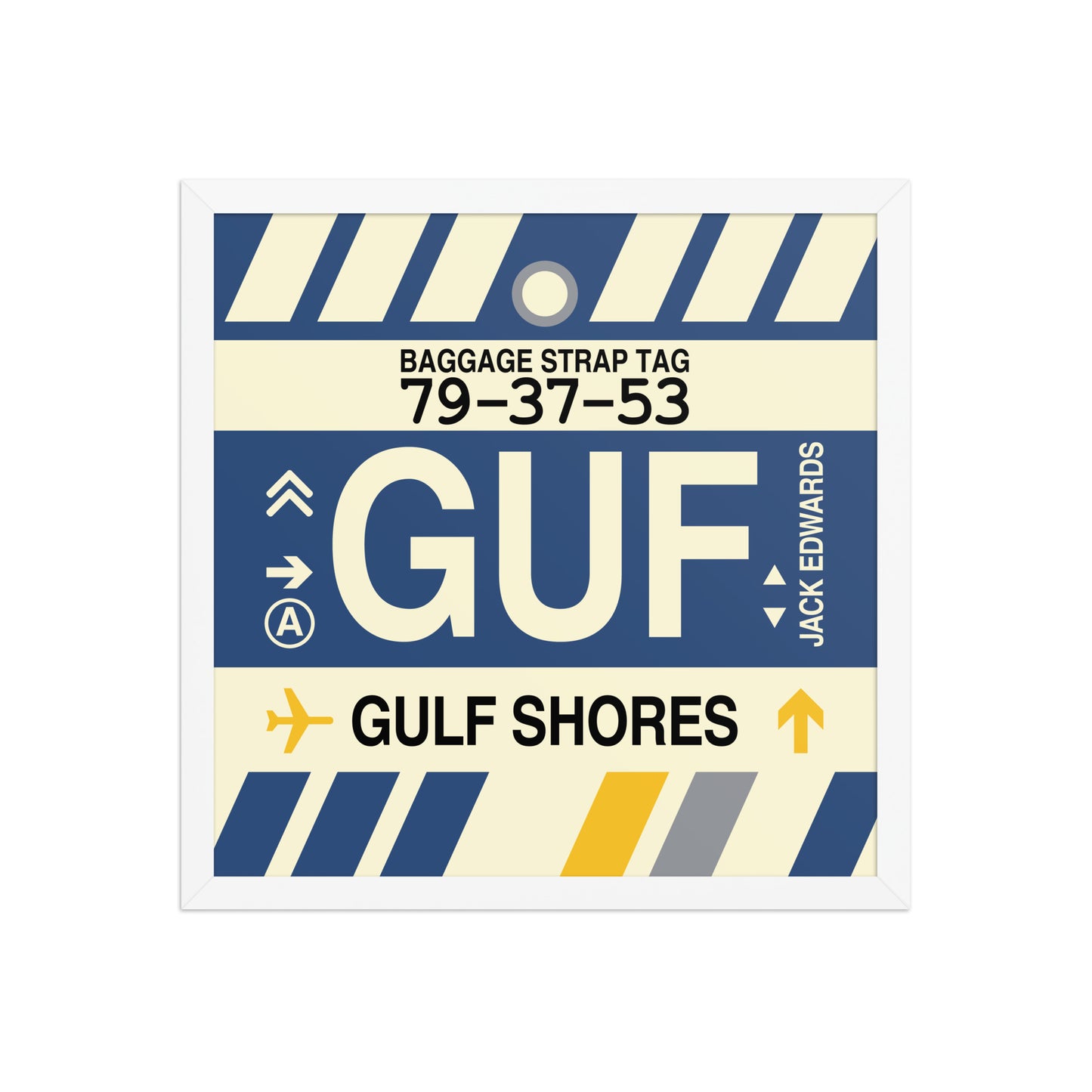 GUF Gulf Shores Framed Print • Jet Age Baggage Tag Design • YHM Designs - Image 14