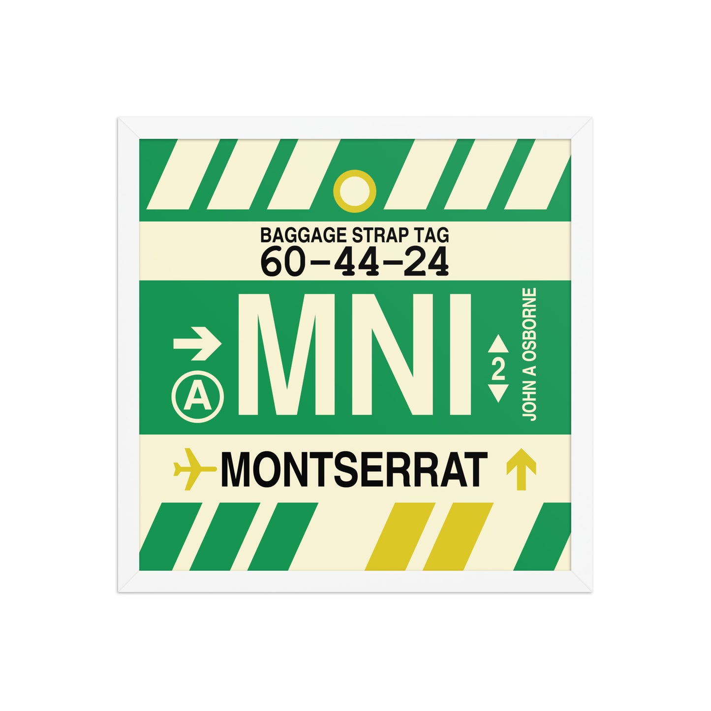 MNI Montserrat Framed Print • Jet Age Baggage Tag Design • YHM Designs - Image 14