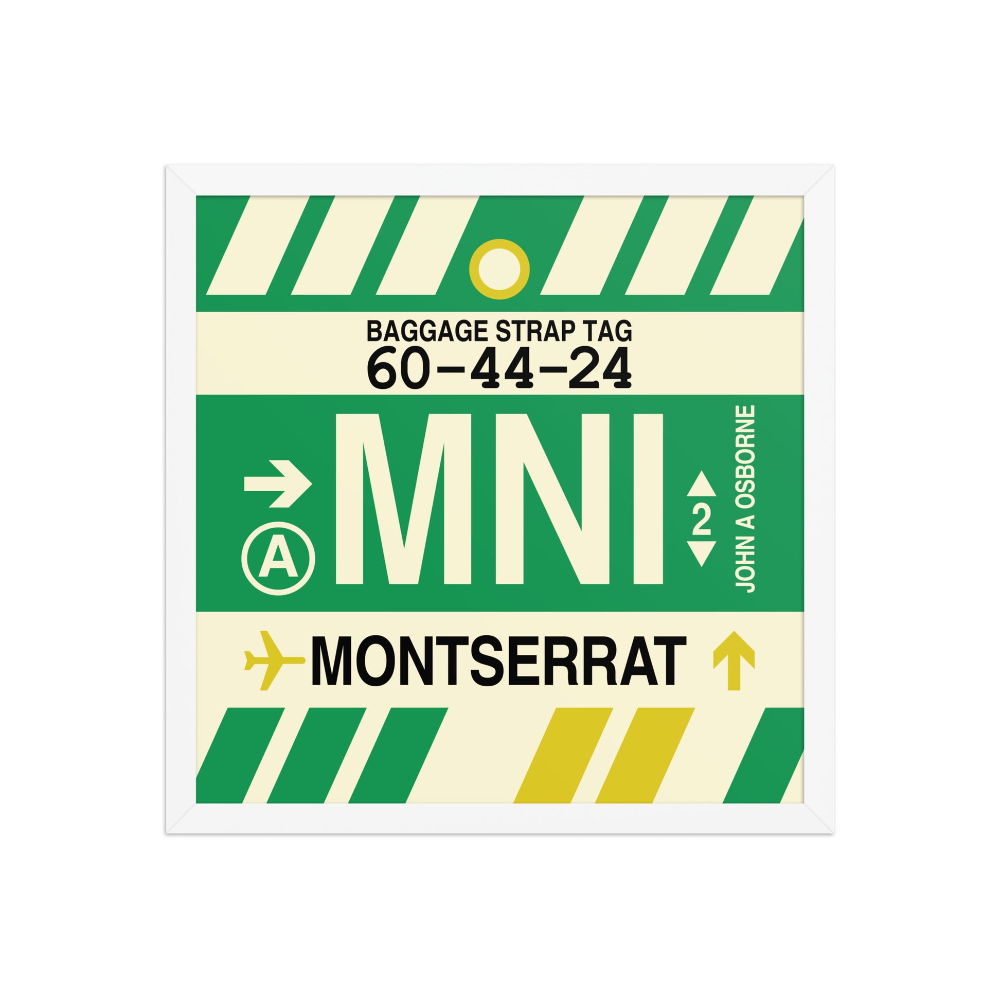 MNI Montserrat Framed Print • Jet Age Baggage Tag Design • YHM Designs - Image 14