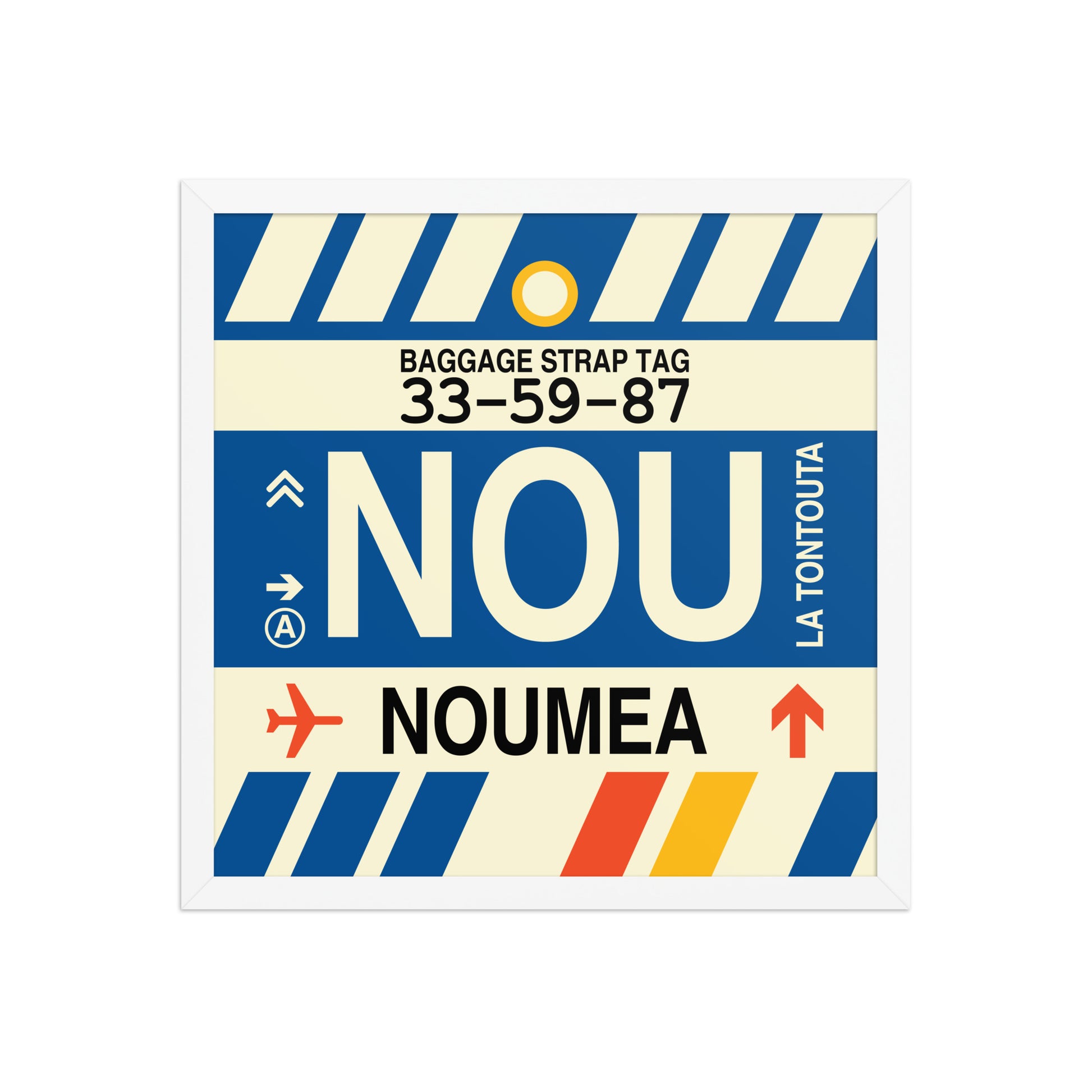 NOU Nouméa Framed Print • Jet Age Baggage Tag Design • YHM Designs - Image 14