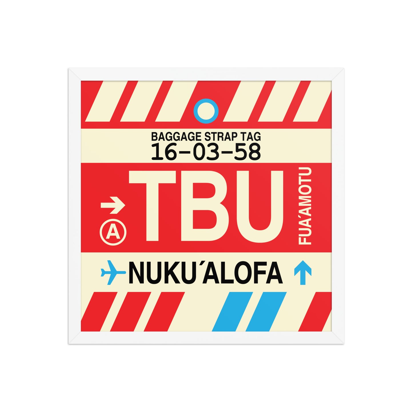 TBU Nuku'alofa Framed Print • Jet Age Baggage Tag Design • YHM Designs - Image 14