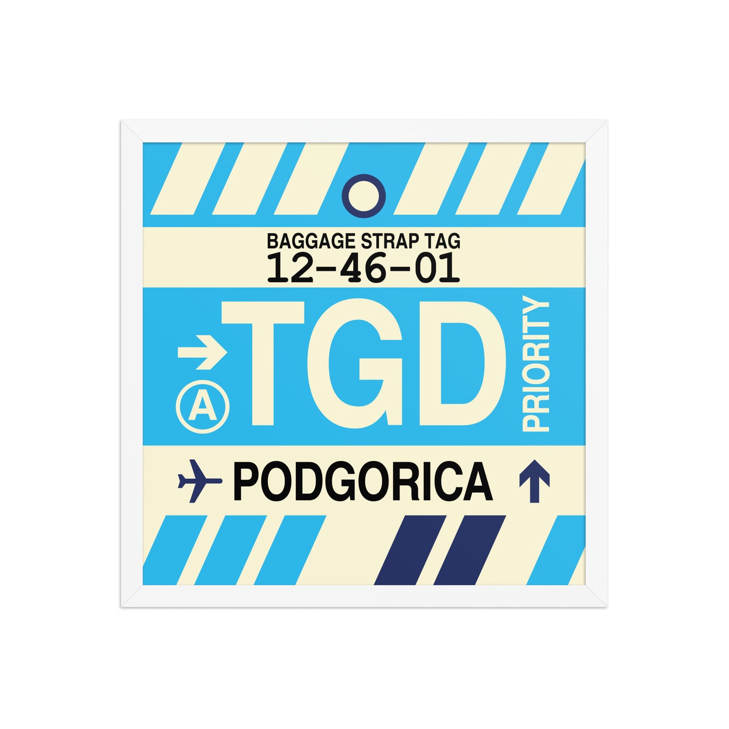 TGD Podgorica Framed Print • Jet Age Baggage Tag Design • YHM Designs - Image 14