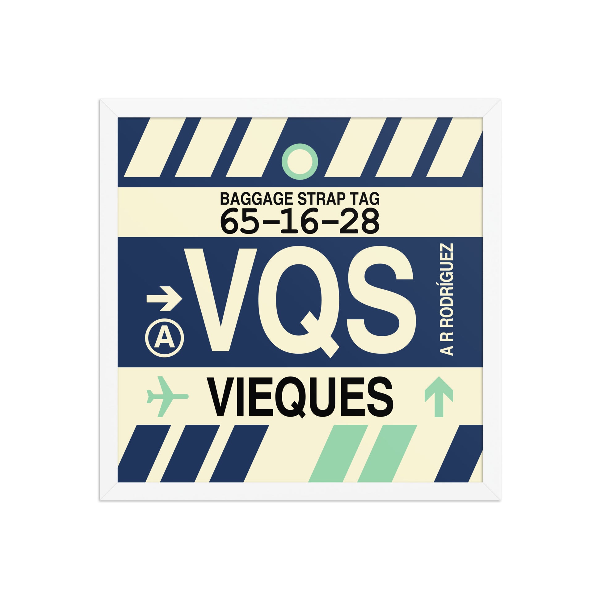 VQS Vieques Framed Print • Jet Age Baggage Tag Design • YHM Designs - Image 14