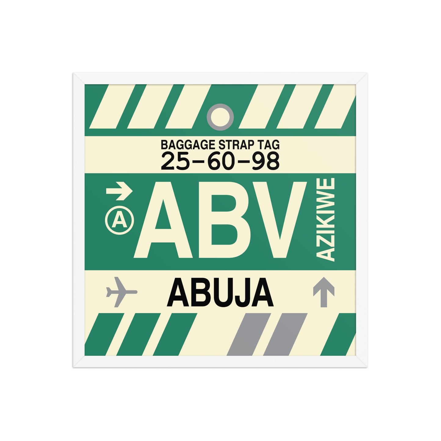 ABV Abuja Framed Print • Jet Age Baggage Tag Design • YHM Designs - Image 15