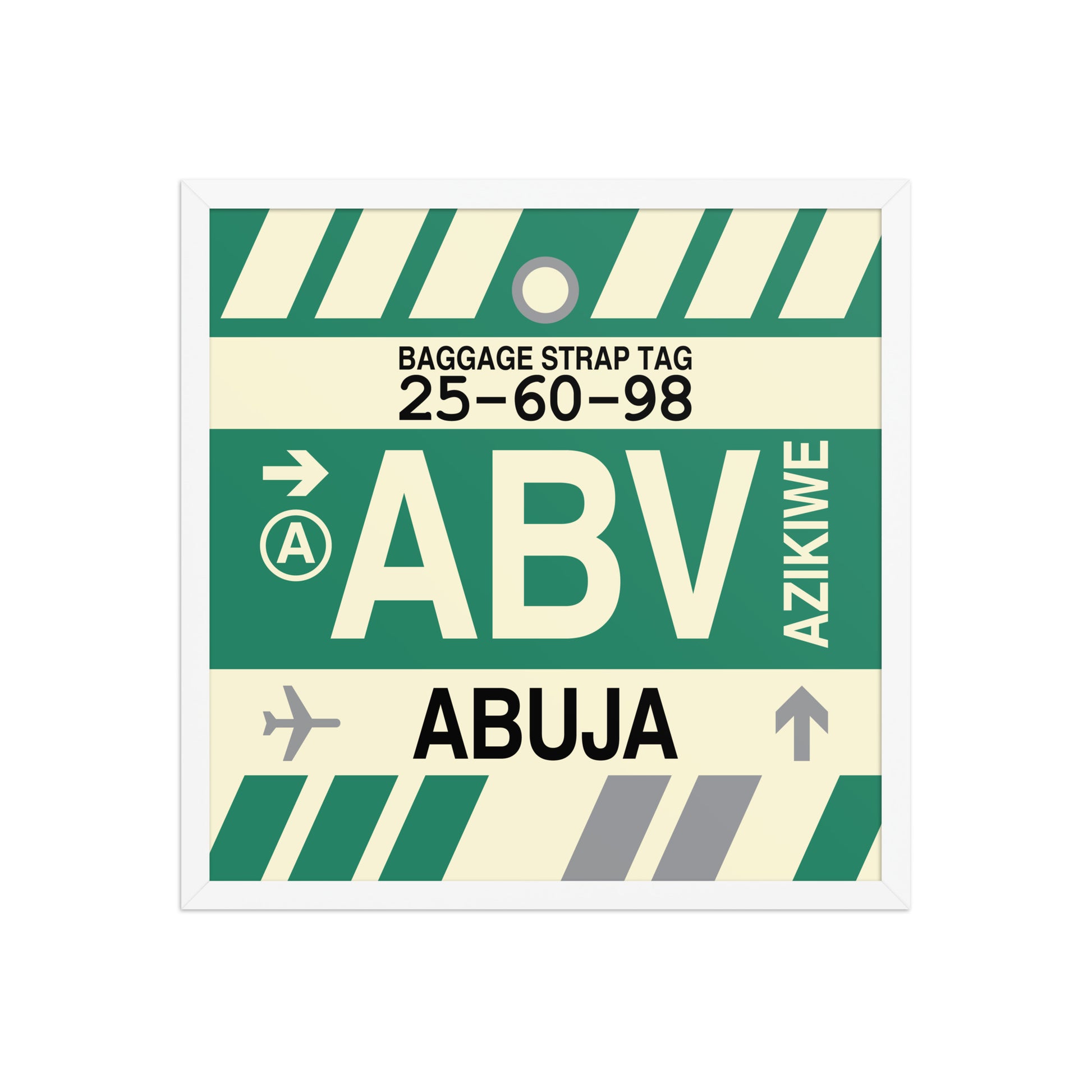 ABV Abuja Framed Print • Jet Age Baggage Tag Design • YHM Designs - Image 15