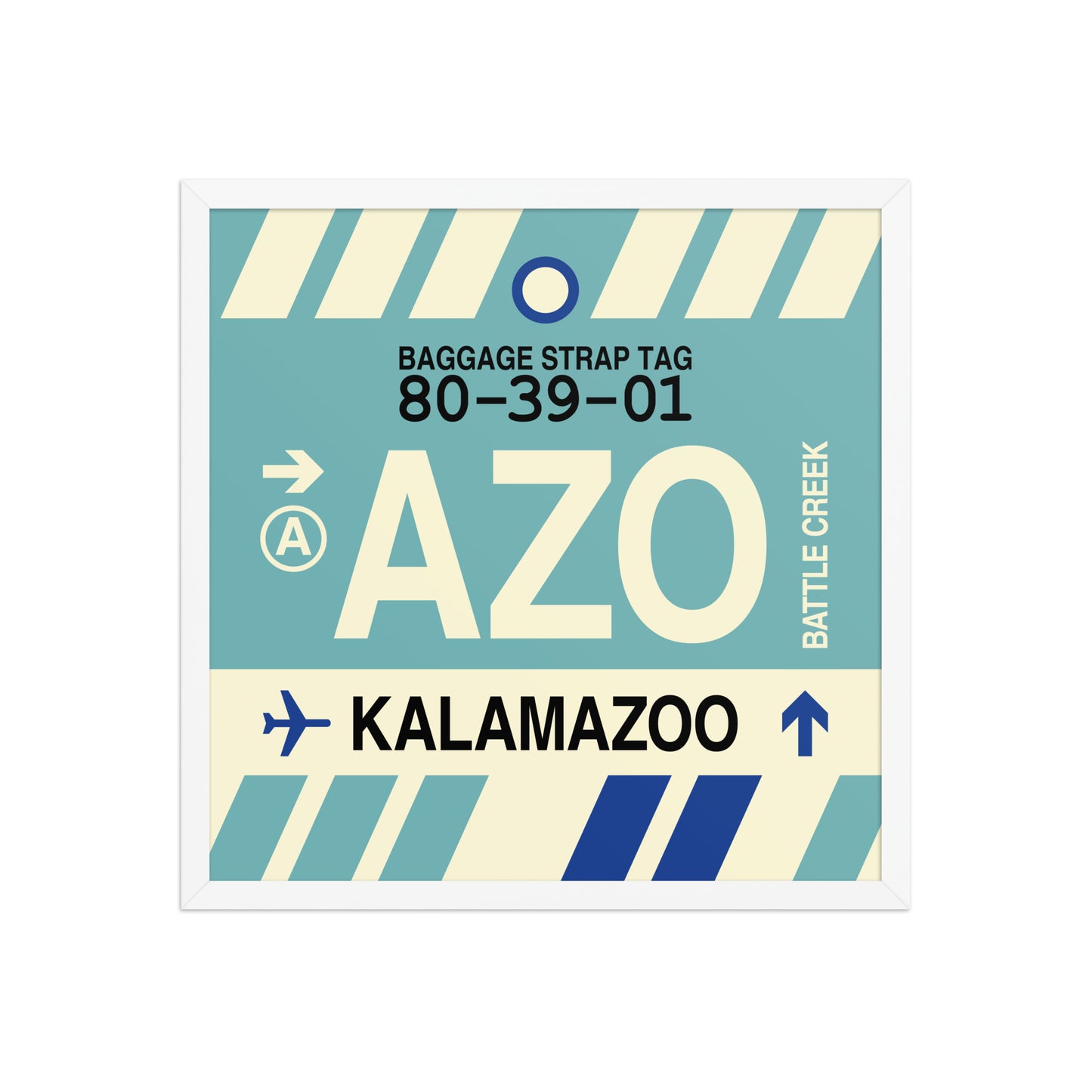 AZO Kalamazoo Framed Print • Jet Age Baggage Tag Design • YHM Designs - Image 15