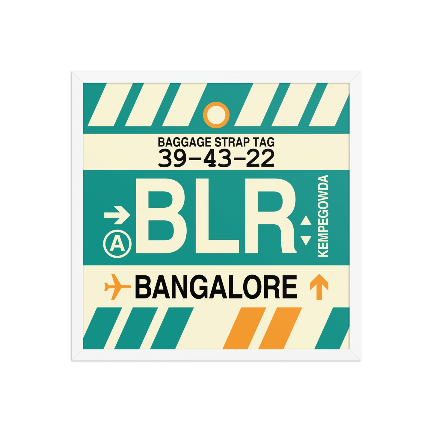 BLR Bangalore Framed Print • Jet Age Baggage Tag Design • YHM Designs - Image 15