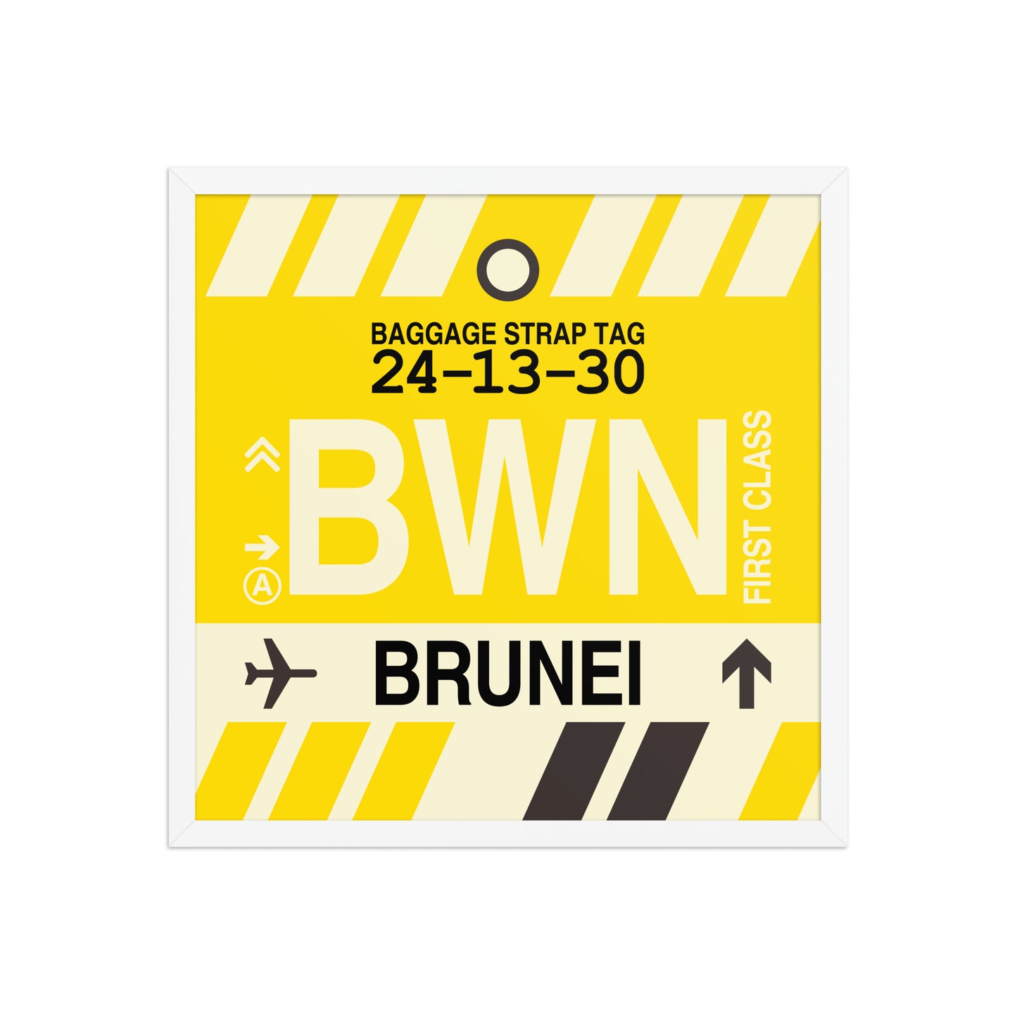 BWN Brunei Framed Print • Jet Age Baggage Tag Design • YHM Designs - Image 15