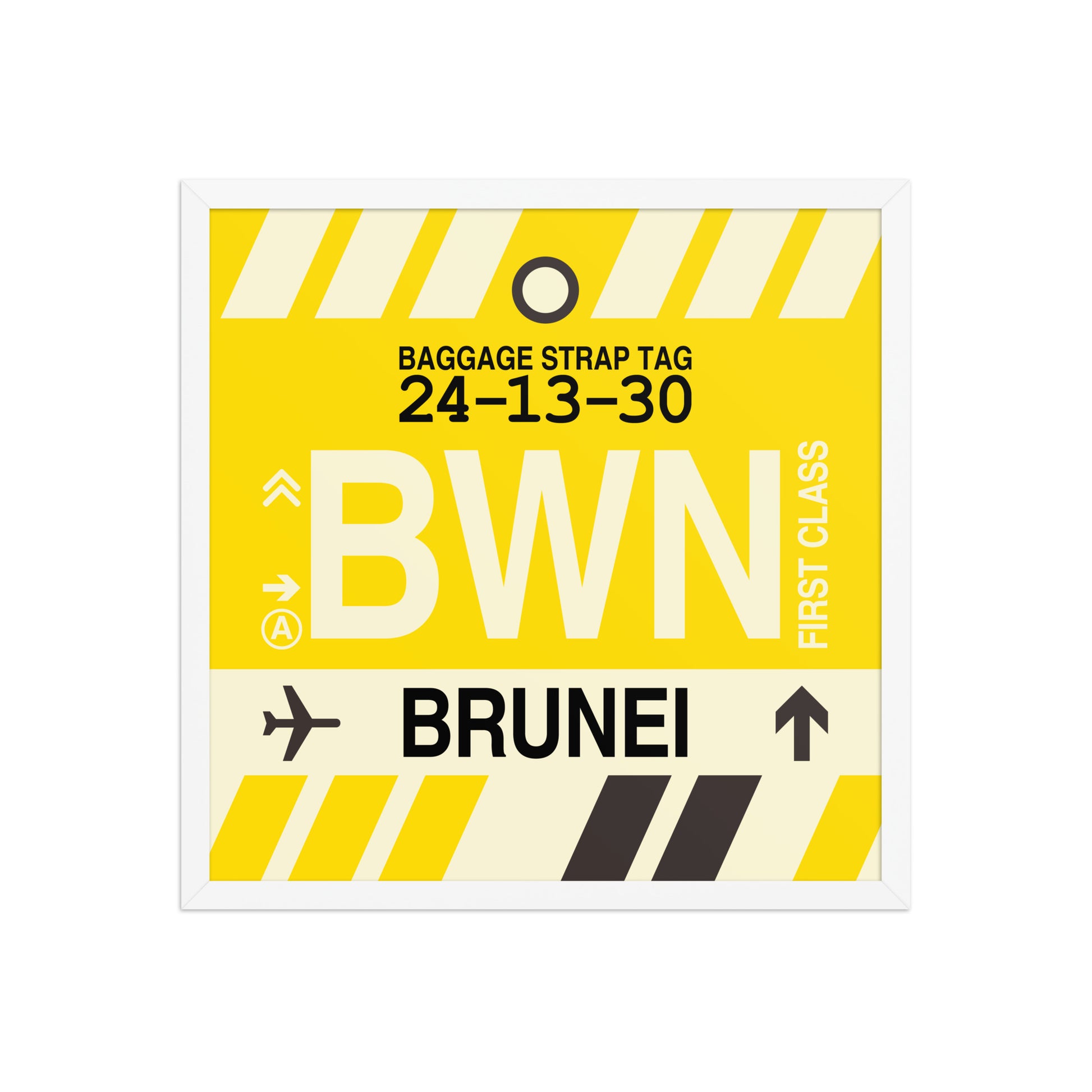 BWN Brunei Framed Print • Jet Age Baggage Tag Design • YHM Designs - Image 15