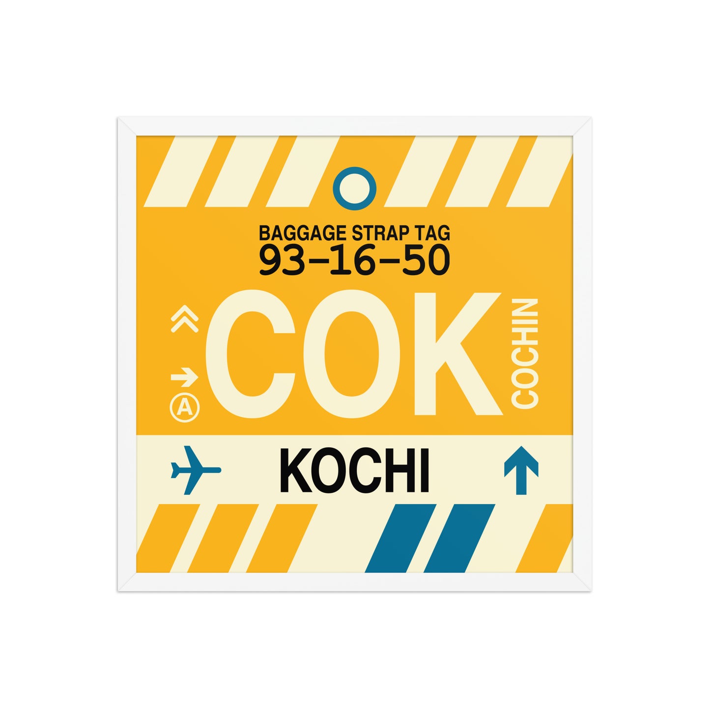 COK Kochi Framed Print • Jet Age Baggage Tag Design • YHM Designs - Image 15