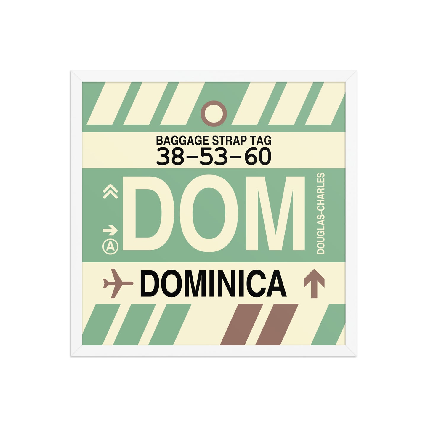 DOM Dominica Framed Print • Jet Age Baggage Tag Design • YHM Designs - Image 15