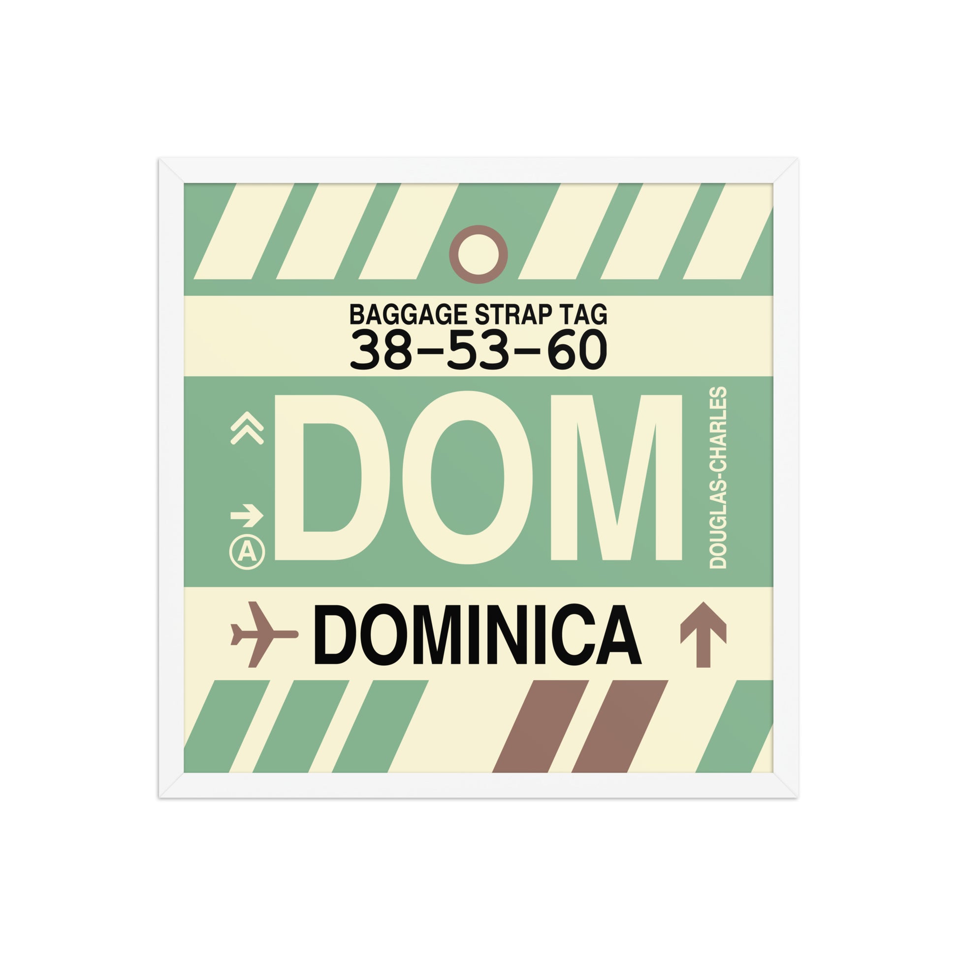 DOM Dominica Framed Print • Jet Age Baggage Tag Design • YHM Designs - Image 15