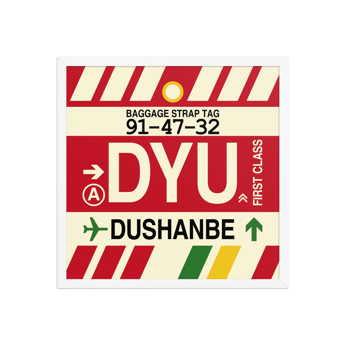 DYU Dushanbe Framed Print • Jet Age Baggage Tag Design • YHM Designs - Image 15