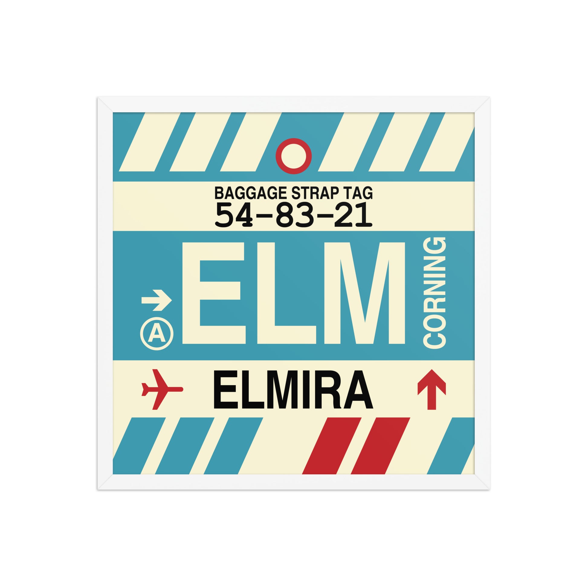 ELM Elmira-Corning Framed Print • Jet Age Baggage Tag Design • YHM Designs - Image 15