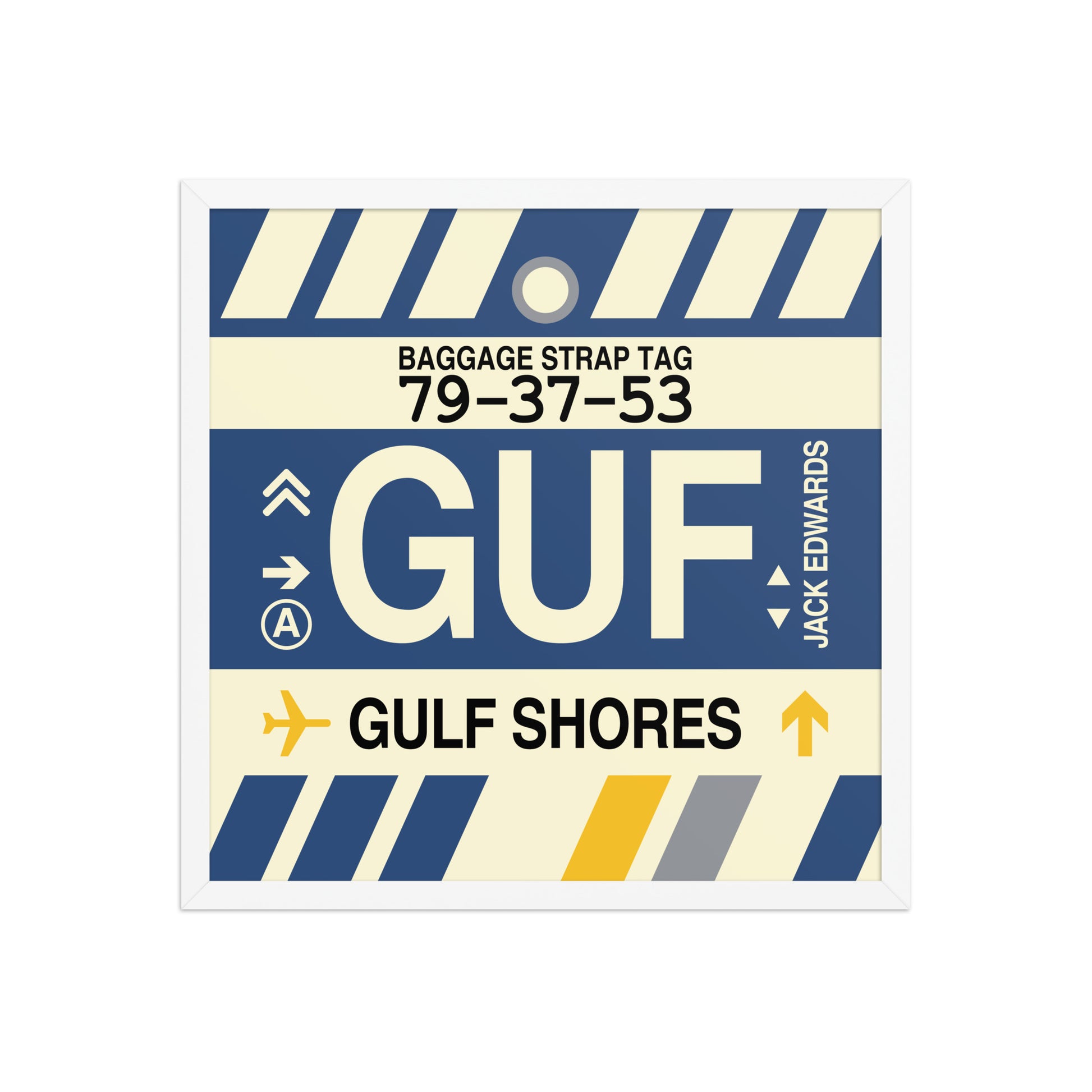 GUF Gulf Shores Framed Print • Jet Age Baggage Tag Design • YHM Designs - Image 15