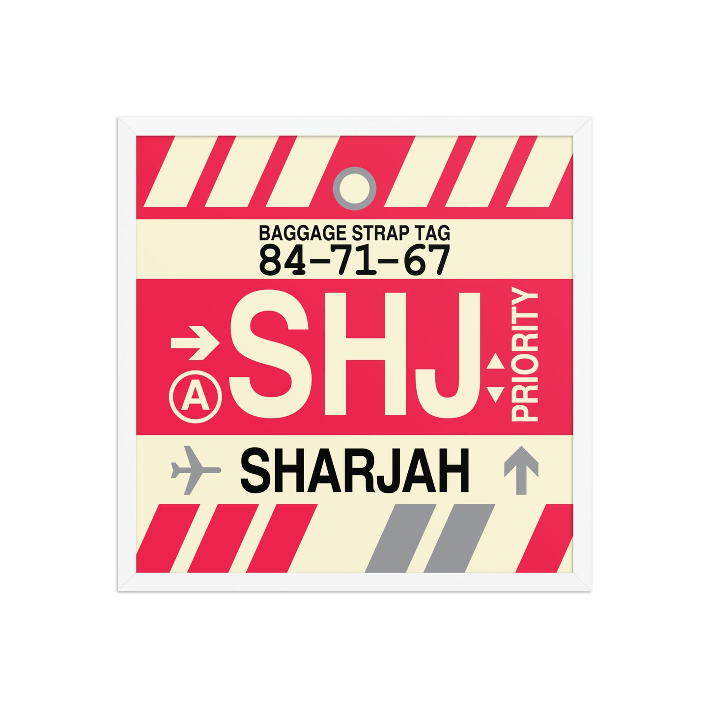 SHJ Sharjah Framed Print • Jet Age Baggage Tag Design • YHM Designs - Image 15