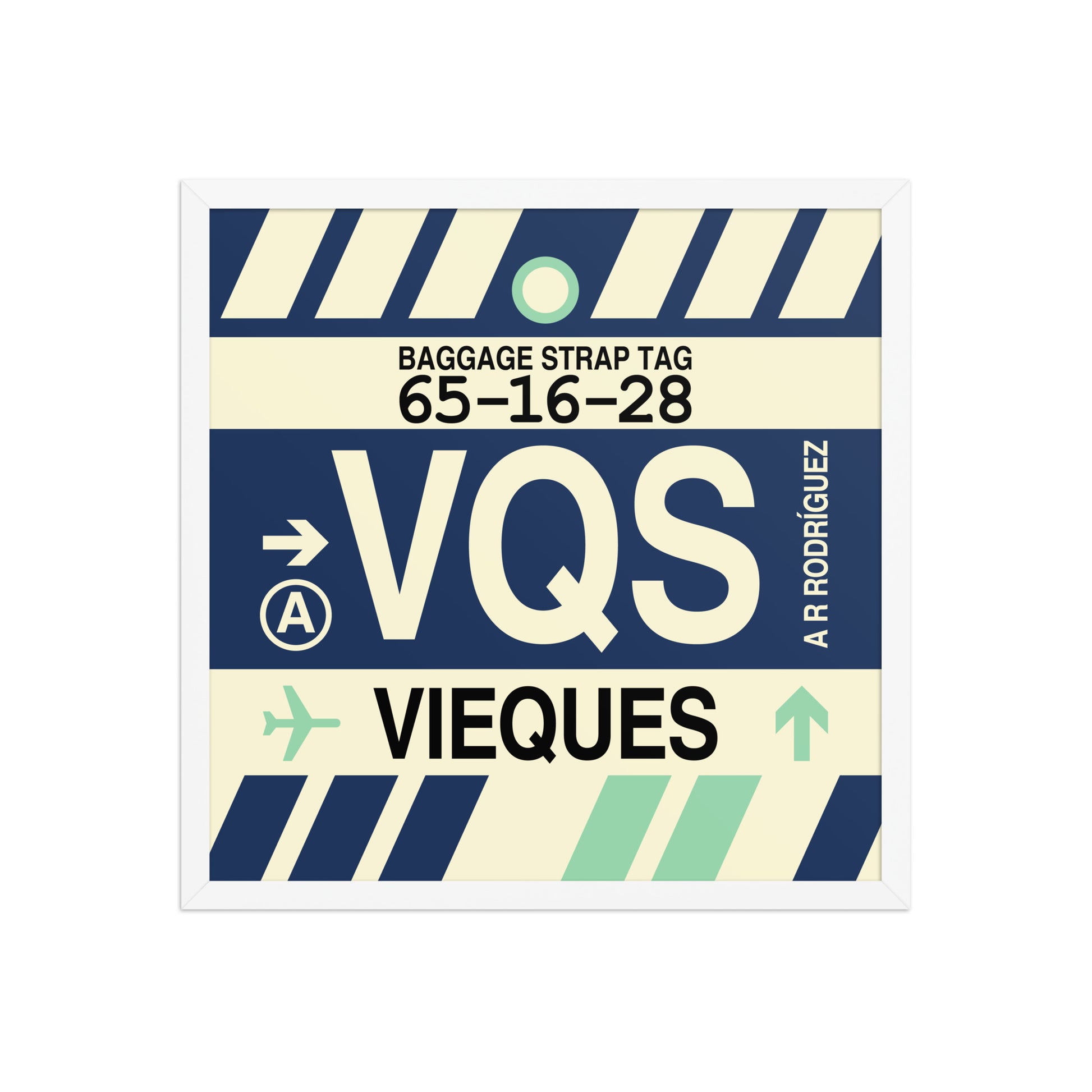VQS Vieques Framed Print • Jet Age Baggage Tag Design • YHM Designs - Image 15