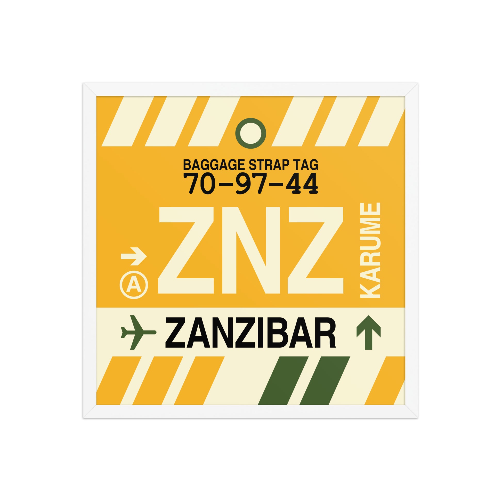 ZNZ Zanzibar Framed Print • Jet Age Baggage Tag Design • YHM Designs - Image 15