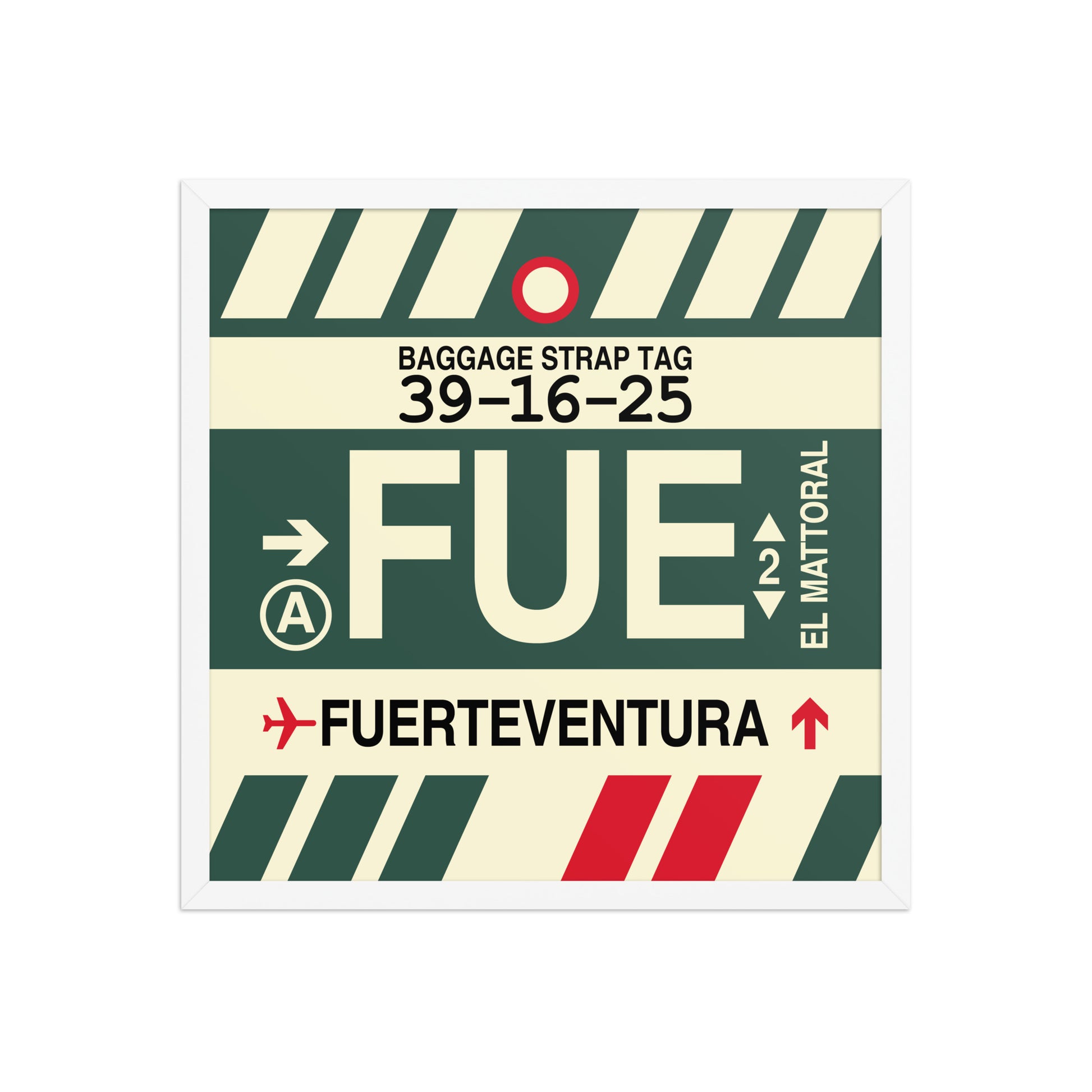 FUE Fuerteventura Framed Print • Jet Age Baggage Tag Design • YHM Designs - Image 14