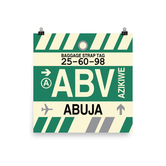 ABV Abuja Poster Print • Jet Age Baggage Tag Design • YHM Designs - Image 02