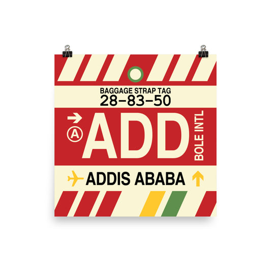 ADD Addis Ababa Poster Print • Jet Age Baggage Tag Design • YHM Designs - Image 02