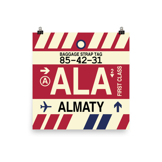 ALA Almaty Poster Print • Jet Age Baggage Tag Design • YHM Designs - Image 02