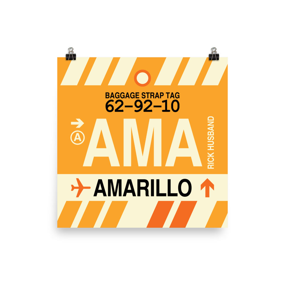 AMA Amarillo Poster Print • Jet Age Baggage Tag Design • YHM Designs - Image 02