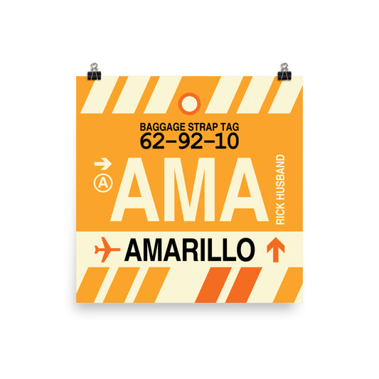 AMA Amarillo Poster Print • Jet Age Baggage Tag Design • YHM Designs - Image 02