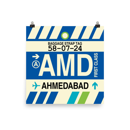 AMD Ahmedabad Poster Print • Jet Age Baggage Tag Design • YHM Designs - Image 02
