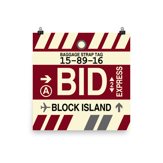 BID Block Island Poster Print • Jet Age Baggage Tag Design • YHM Designs - Image 02