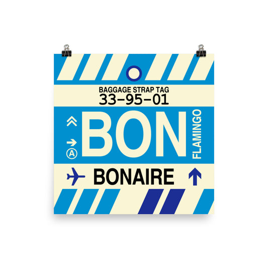 BON Bonaire Poster Print • Jet Age Baggage Tag Design • YHM Designs - Image 02