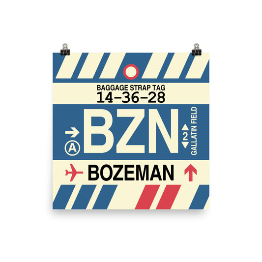 BZN Bozeman Poster Print • Jet Age Baggage Tag Design • YHM Designs - Image 02