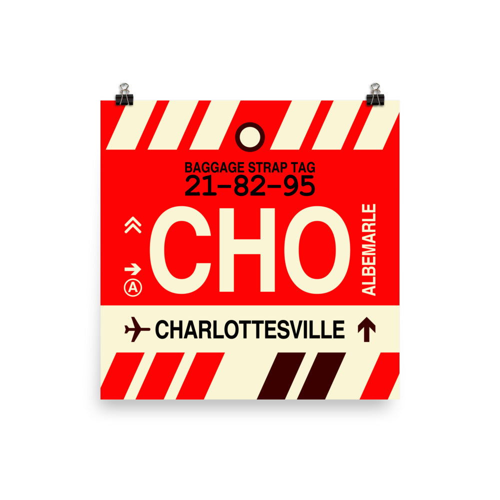CHO Charlottesville Poster Print • Jet Age Baggage Tag Design • YHM Designs - Image 02