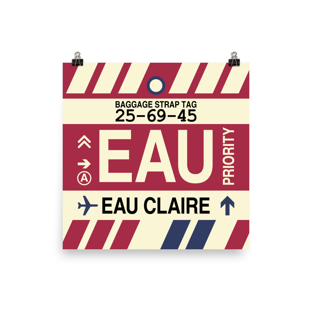 EAU Eau Claire Poster Print • Jet Age Baggage Tag Design • YHM Designs - Image 02