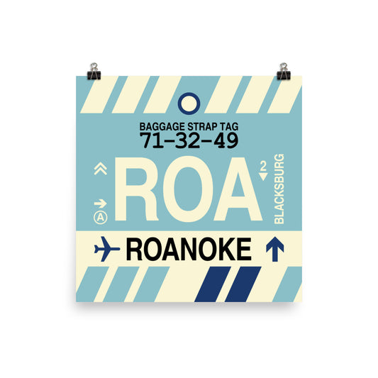 ROA Roanoke Poster Print • Jet Age Baggage Tag Design • YHM Designs - Image 02