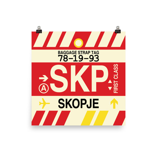 SKP Skopje Poster Print • Jet Age Baggage Tag Design • YHM Designs - Image 02