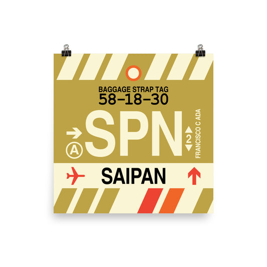 SPN Saipan Poster Print • Jet Age Baggage Tag Design • YHM Designs - Image 02