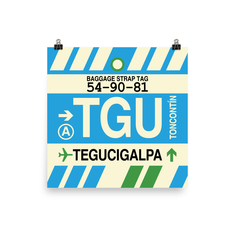 TGU Tegucigalpa Poster Print • Jet Age Baggage Tag Design • YHM Designs - Image 02